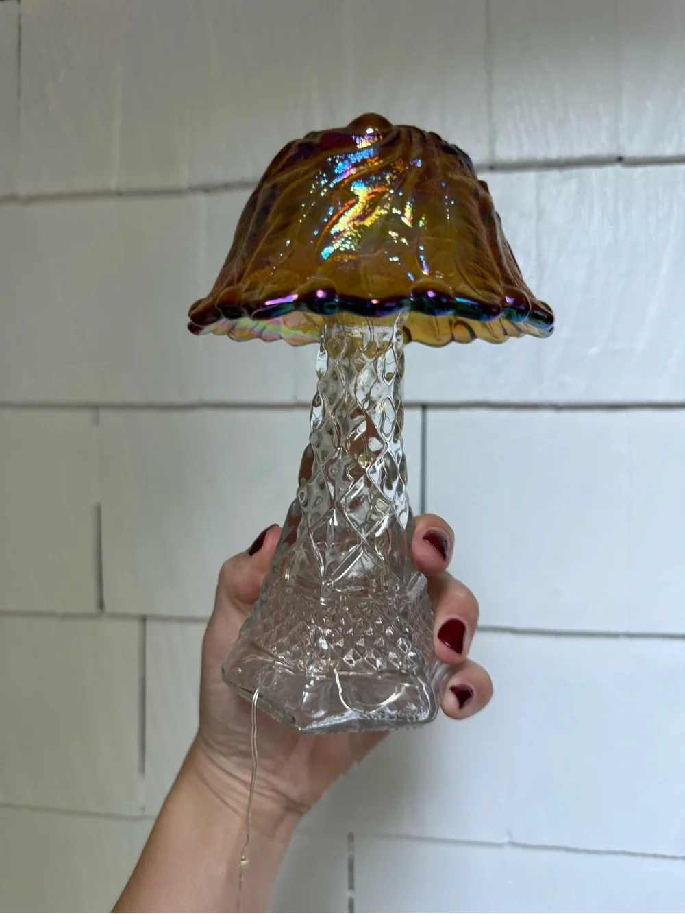 Marigold carnival glass shade mushroom fairy light